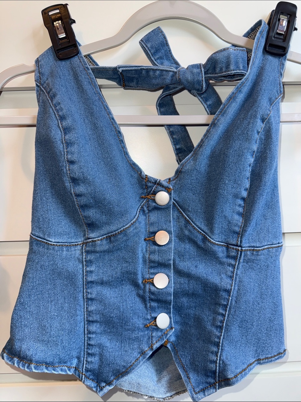 Denim Button-Front Corset Top - Light Blue Jean Button Up (size medium)